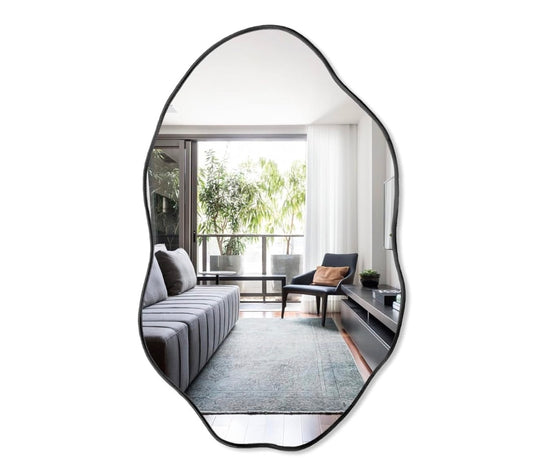 Organic Shape Full-Length Wall Mirror with Black Frame