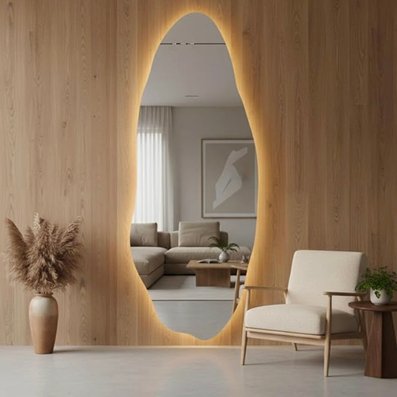 Organic Shape Full-Length Wall Mirror with Ambient Backlight