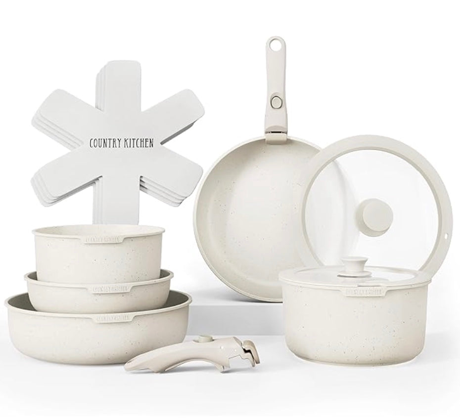 Space-Saving Non-Stick Cookware Set with Detachable Handles